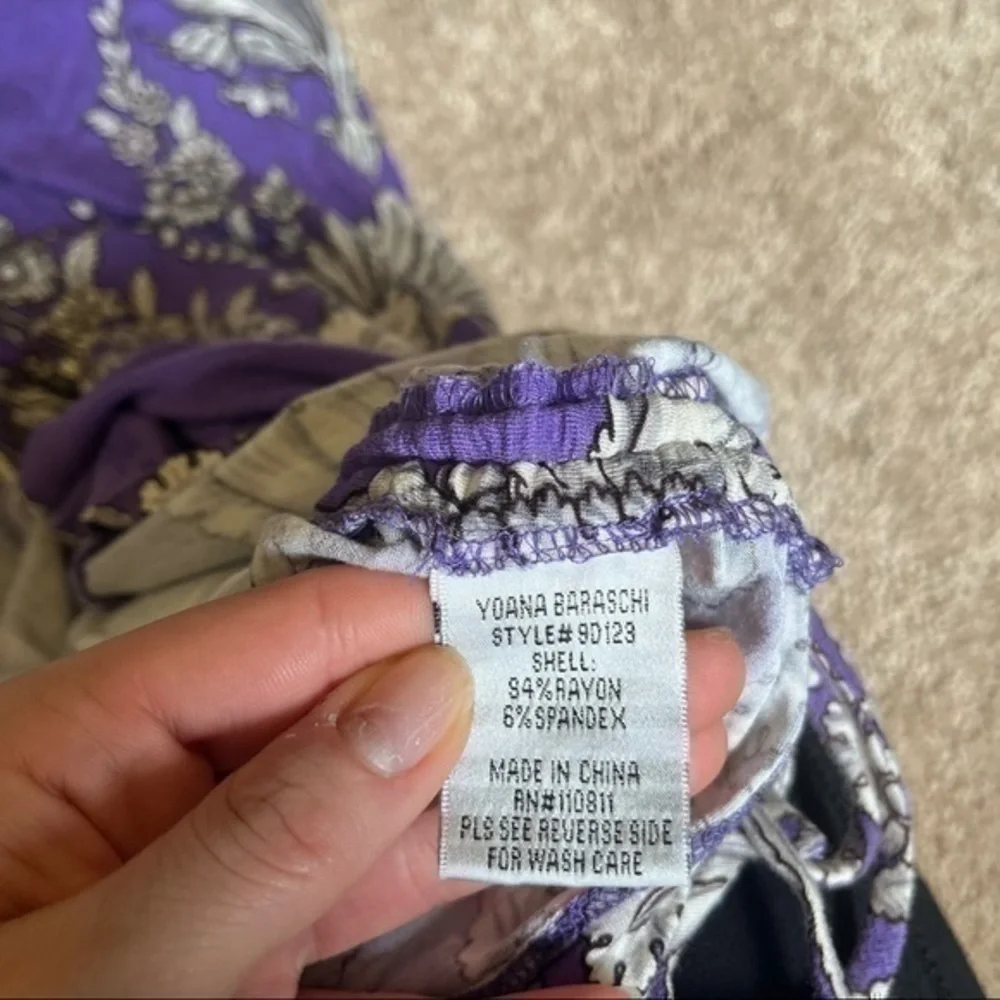 asymmetrical Yoana Baraschi Purple Baroque Print Cold Shoulder Ruched dress